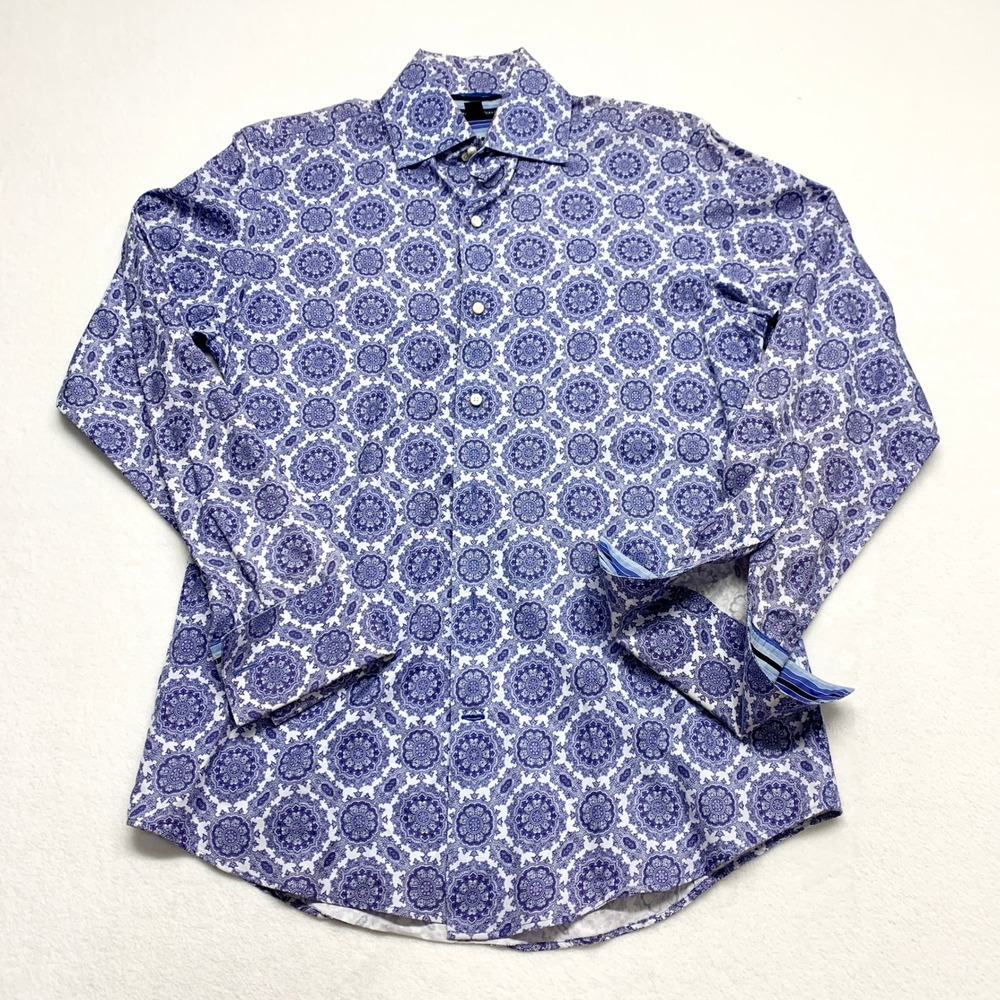 Banana Republic Medallion Button Down Mens Size S Blue Mandala Print Cotton
